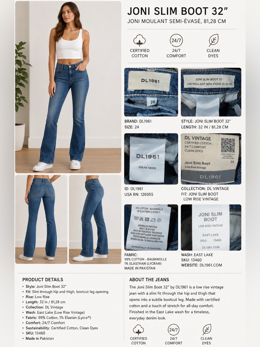 DL1961 Joni Slim Boot Jeans - East Lake Blue Wash